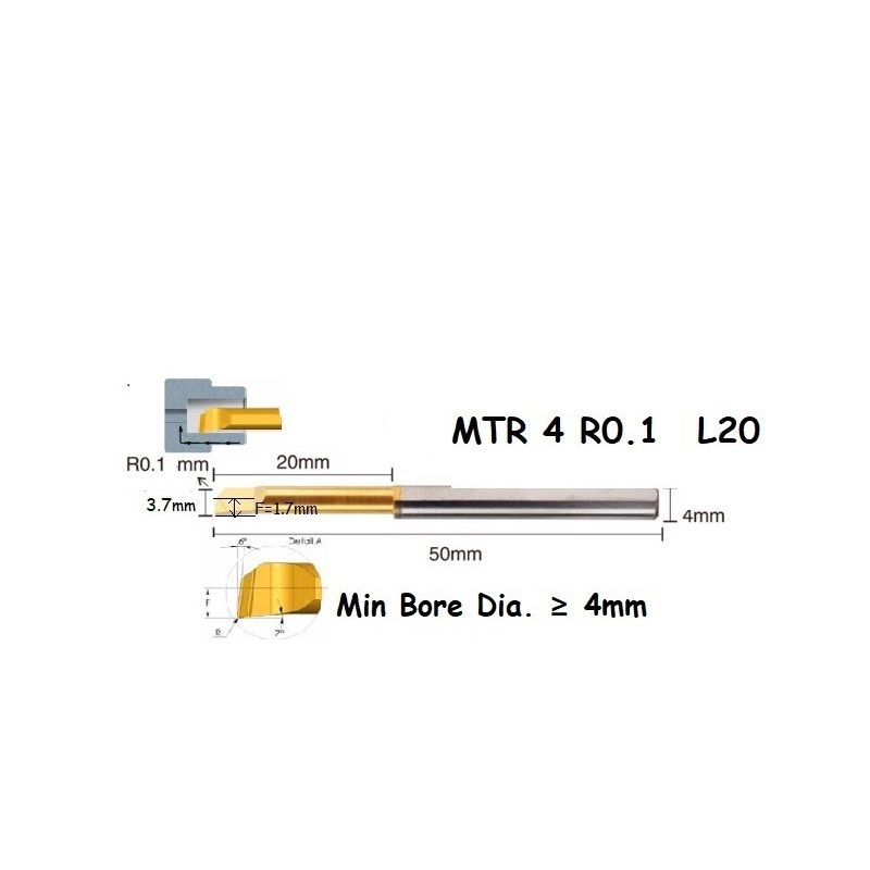 MTR 4 R0.1 L20 Lathe Turning Tool Tiny Boring Bar