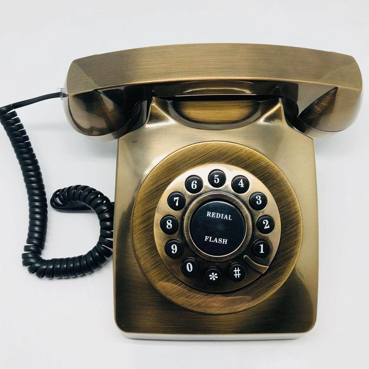 Bronze Vintage Retro Antique Phone Wired Cored Landline Home Desk Decoration