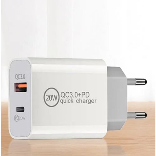 PD QC3.0 Dual Port Universal Mobile Phone Charger For iPhone Samsung & Oppo- 20W