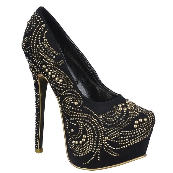 Women's #113 Studded Stiletto Heels - Black & Gold