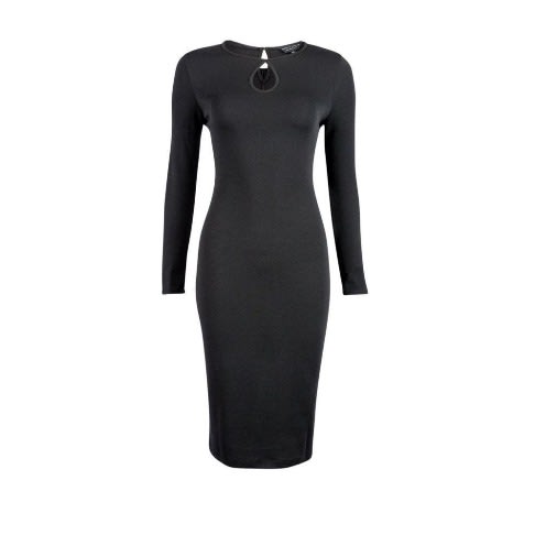 Front Cut-out Long Sleeve Dress - Black