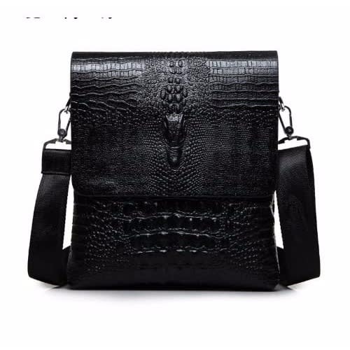 Men's Crocodile Skin Messenger Bag - Black