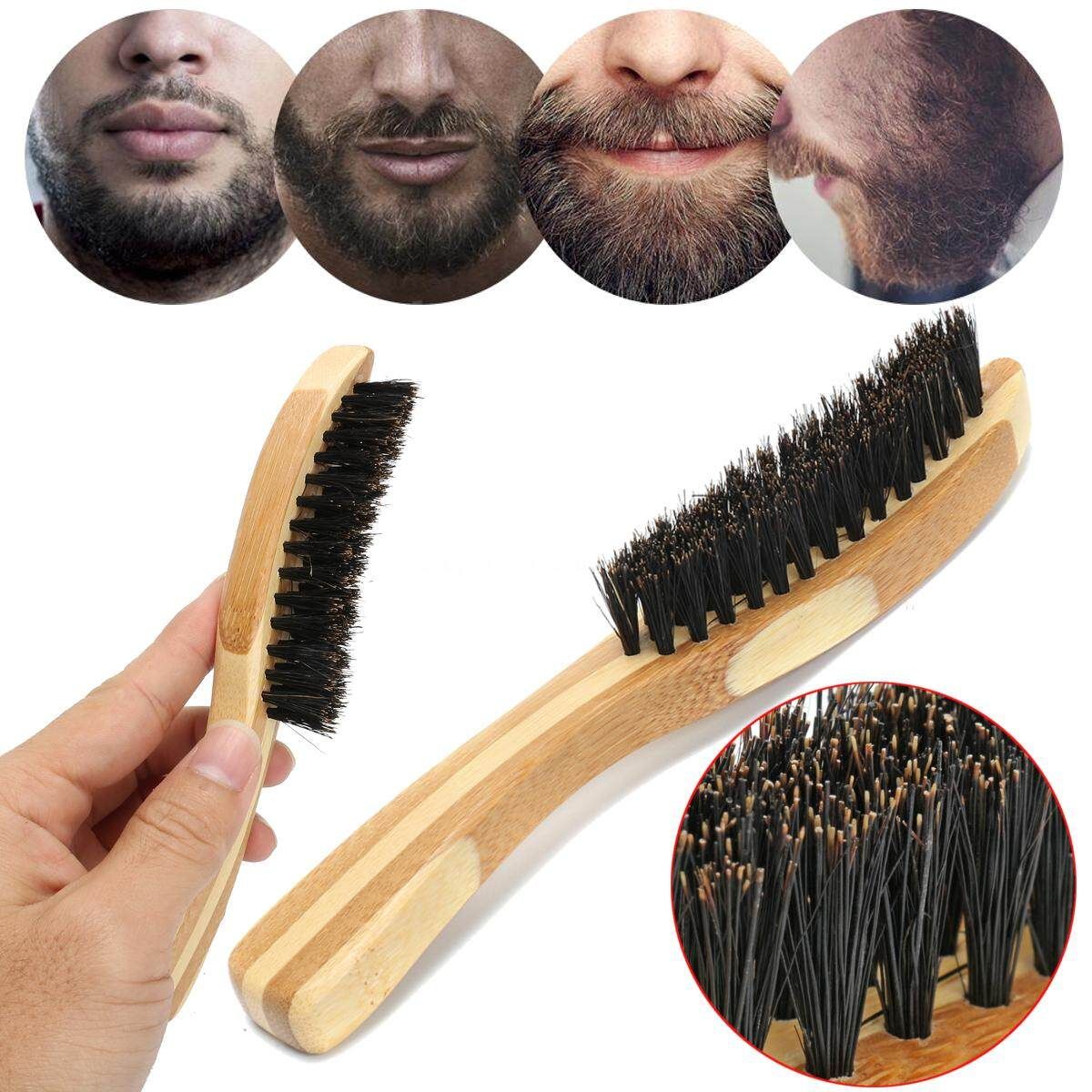 Men 100% Boar Bristle Beard & Mustache Styling Brush Facial Hair Shaving Brush