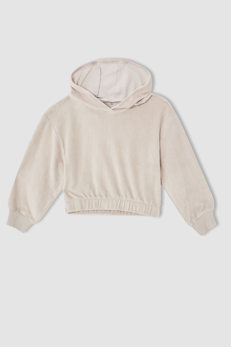 Girl - Relax Fit Hooded Knitted Sweat Shirt - Grey