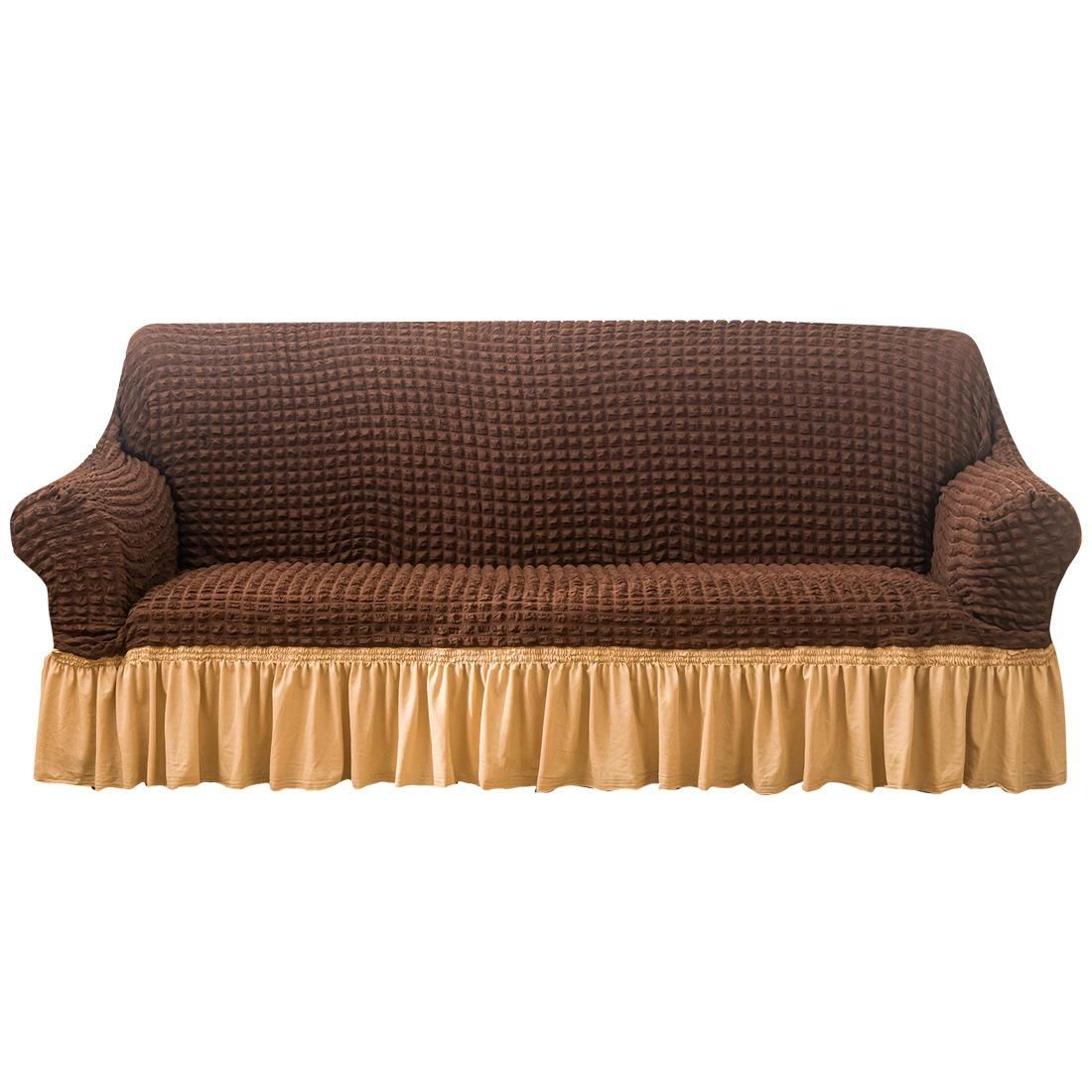 Luxury Fabric Sofa Slipcover Non-Slip All Seasons For 4 Seats-Brown