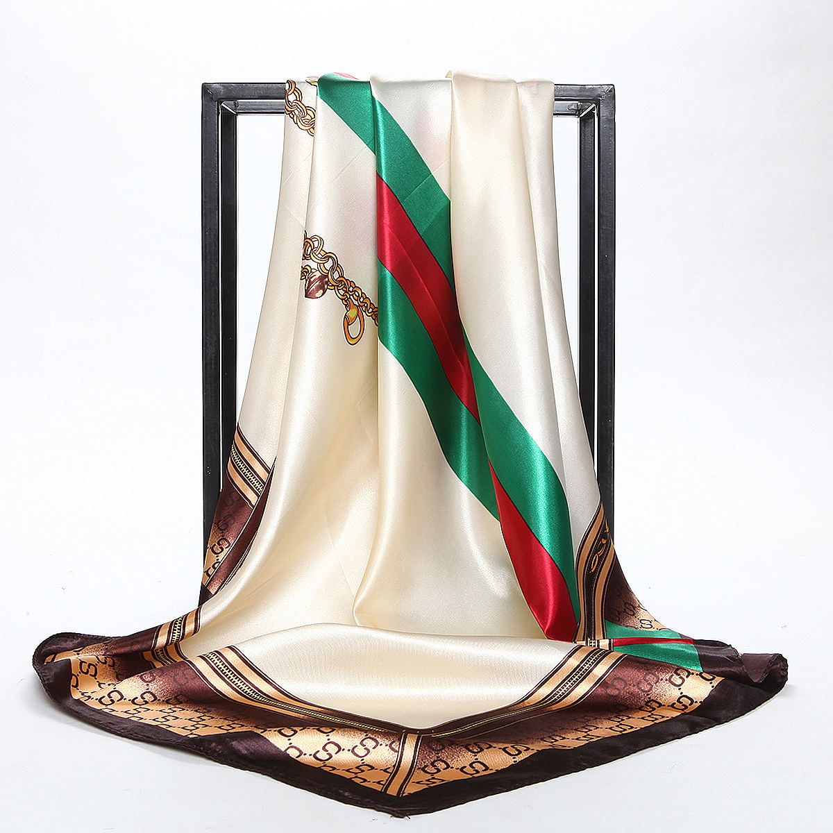 Bandana Scarf Girl Satin Silk Super Large Headscarf Floral Shiny Lady Women Muslim Shawl Hijab White