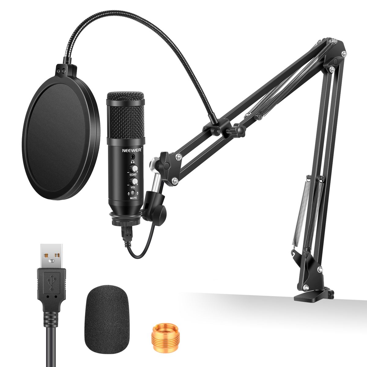 [Upgraded] Professional USB Microphone Kit - Plug & Play, With Zero Latency Monitoring Jack,Mute Button,Vol & Echo Knobs,192KHZ/24BIT Cardioid Mic For PC, For Recording, Podcasting, Gaming