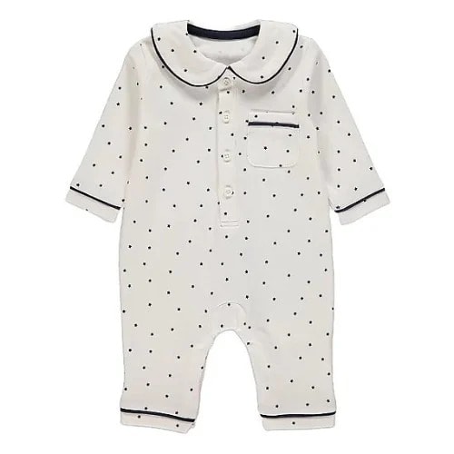 Star Print Footless Collared Sleepsuit-White