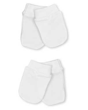 2 Pairs of White Baby Scratch Mittens